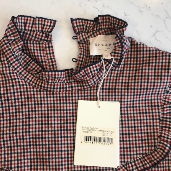 Sezane NWT blue and red gingham check blouse - Picture 2 of 5